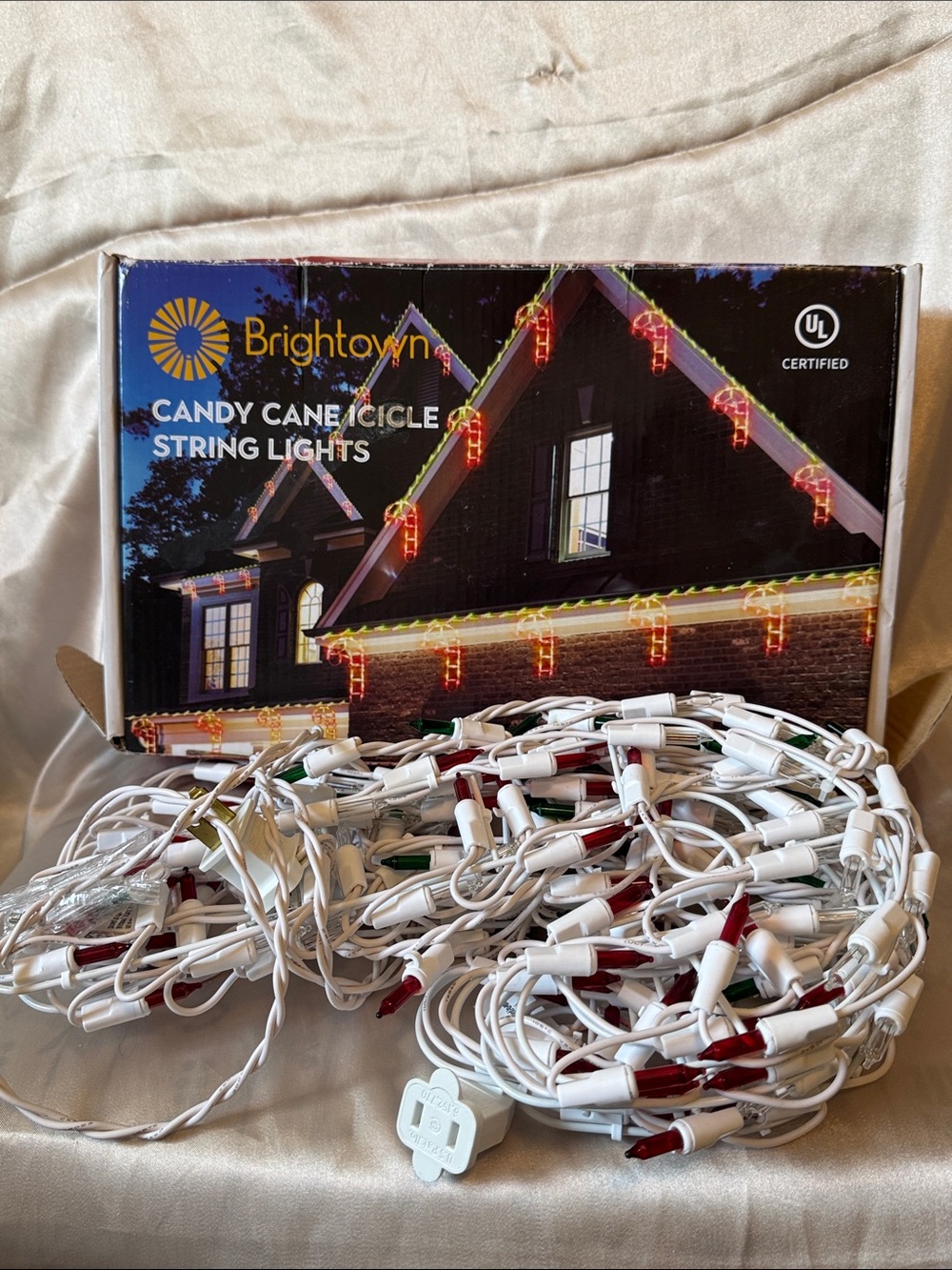 Brightown Candy Cane Icicle String Lights - White Cord with Red & Green Bulbs
